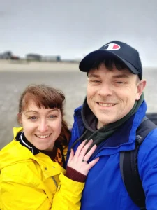Our Alternative Bride Arran at the beach with her fiance